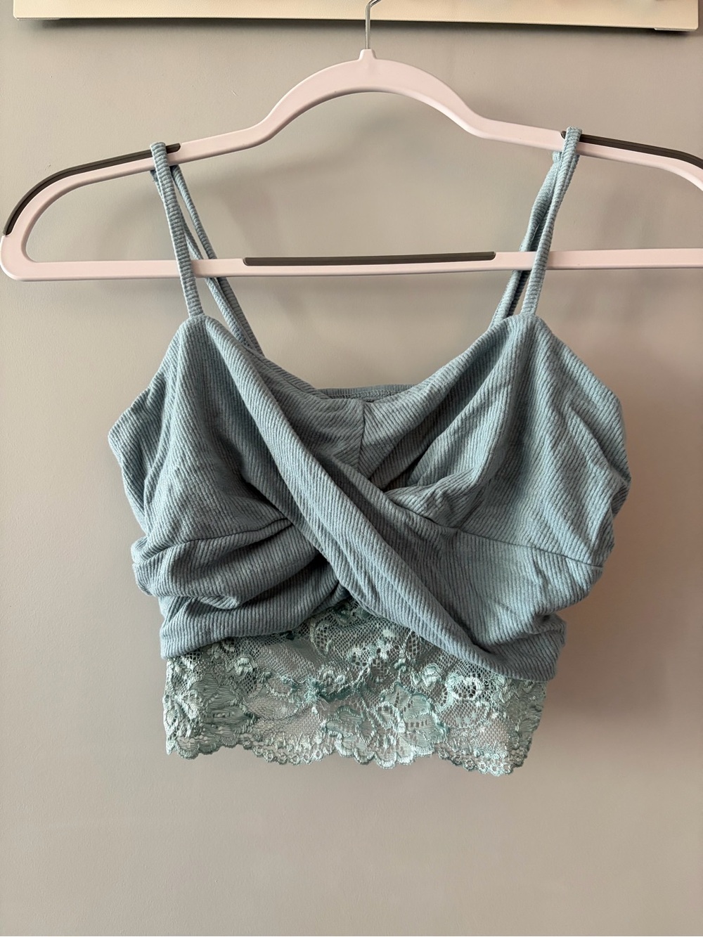 Cider Light Blue Ribbed Crisscross Top